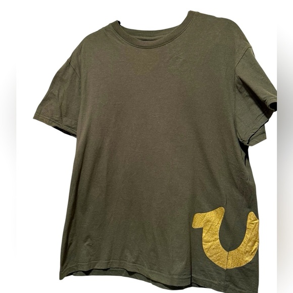 True Religion Mens Horseshoe Logo Short Sleeve Tee Olive Green T-Shirt sz Large - Picture 2 of 9